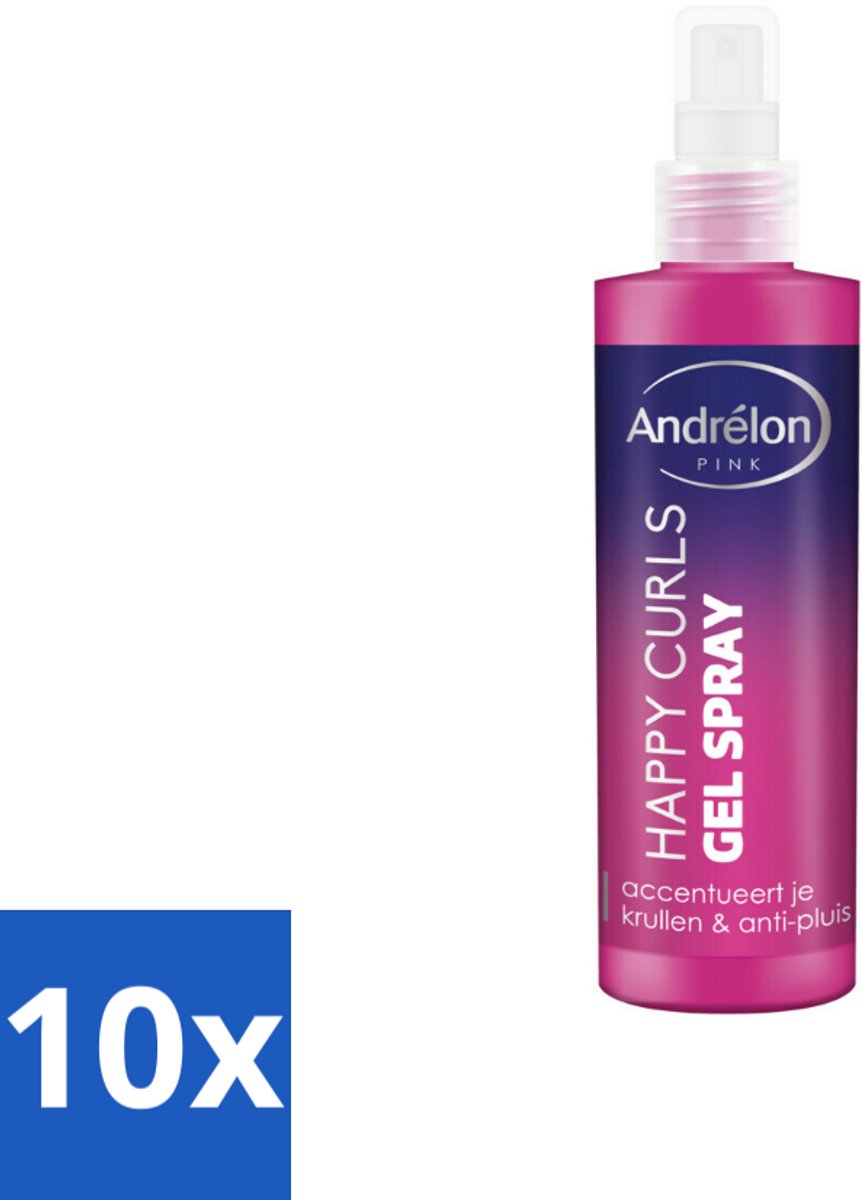10 x Andrélon - Pink - Happy Curls - Gel Spray - Krullenstylen - Krulhaar - Anti-pluis - Gel Spray - Krulstylen