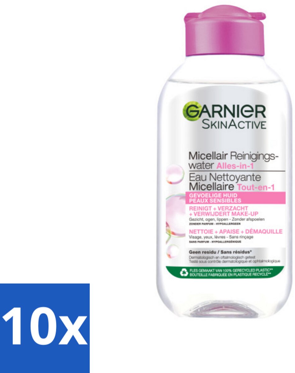 10 x Garnier - SkinActive - Micellair Reinigingswater - Gevoelige Huid - Reisformaat - 100 ml - Micellair Reinigingswater - Gevoelige Huid - Make-up Verwijderen - Gezicht Reinigen - Reisformaat