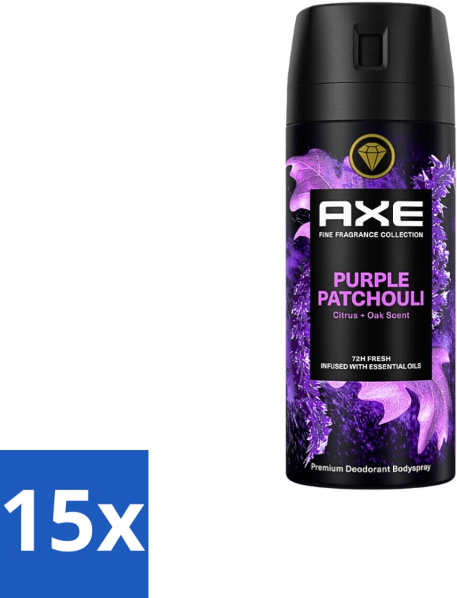 15 x AXE - Deodorant Spray - Purple Patchouli - Verfrissend - Kruidige Geur - 150 ml - Deodorant Spray - AXE Purple Patchouli - Frisheid - Kruidige Geur - Citrus