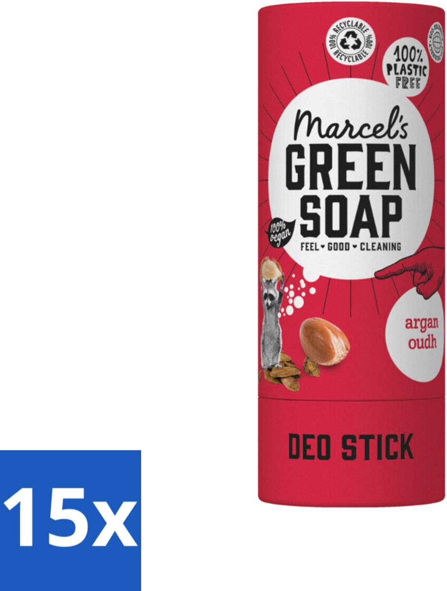 15 x Marcel's Green Soap - Deodorant Stick - Argan & Oudh - Langdurige frisheid - 40 gr - Deodorant Stick - Argan & Oudh - Natuurlijke Deodorant - Geur - Frisheid