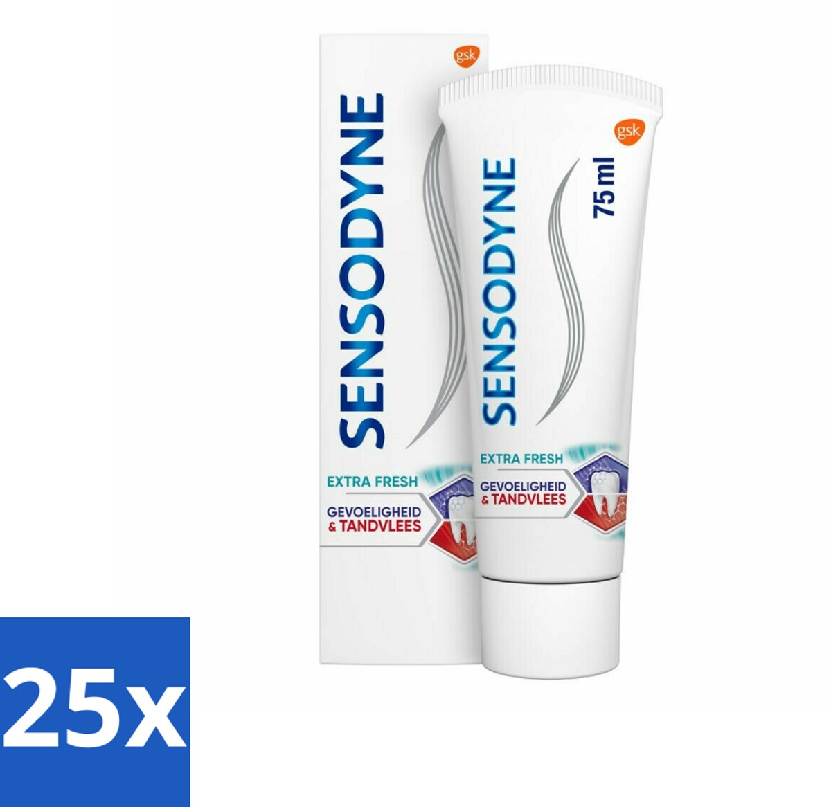 25 x Sensodyne - Tandpasta - Gevoeligheid & Tandvlees - Extra Fresh - 75 ml - Gevoelige Tanden - Gezond Tandvlees - Tandpasta - Tandplak - Frisse Adem