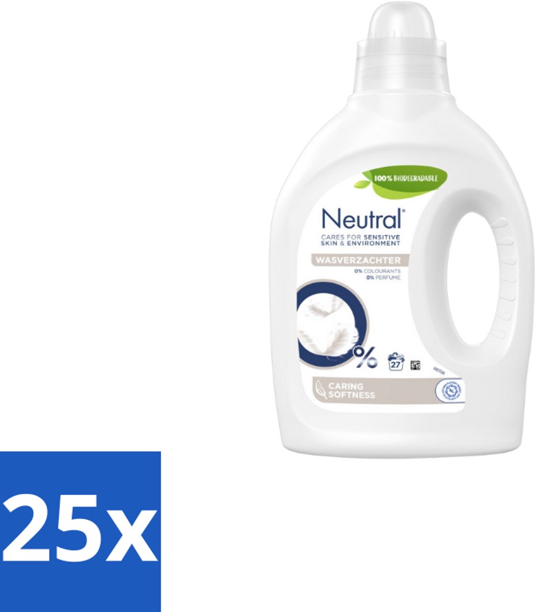 25 x Neutral - Wasverzachter - Parfumvrij - Gevoelige huid - 27 wasbeurten - Wasverzachter - Gevoelige Huid - Parfumvrij - Hypoallergeen - Babykleding