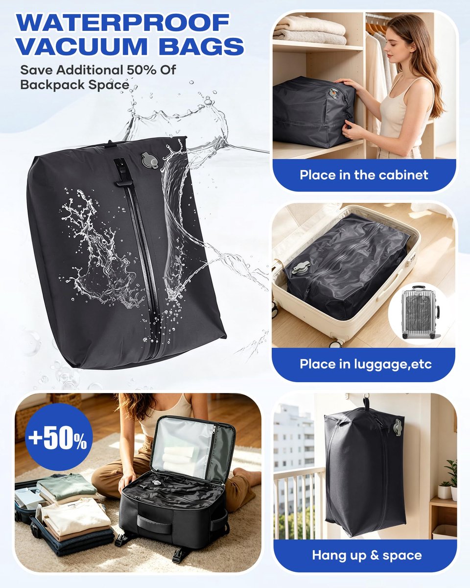 Reisrugzak 40x30x20 - Vacuüm Zwart met Pomp - Lichtgewicht - Ideaal voor Ryanair handbagage - ShopVlot