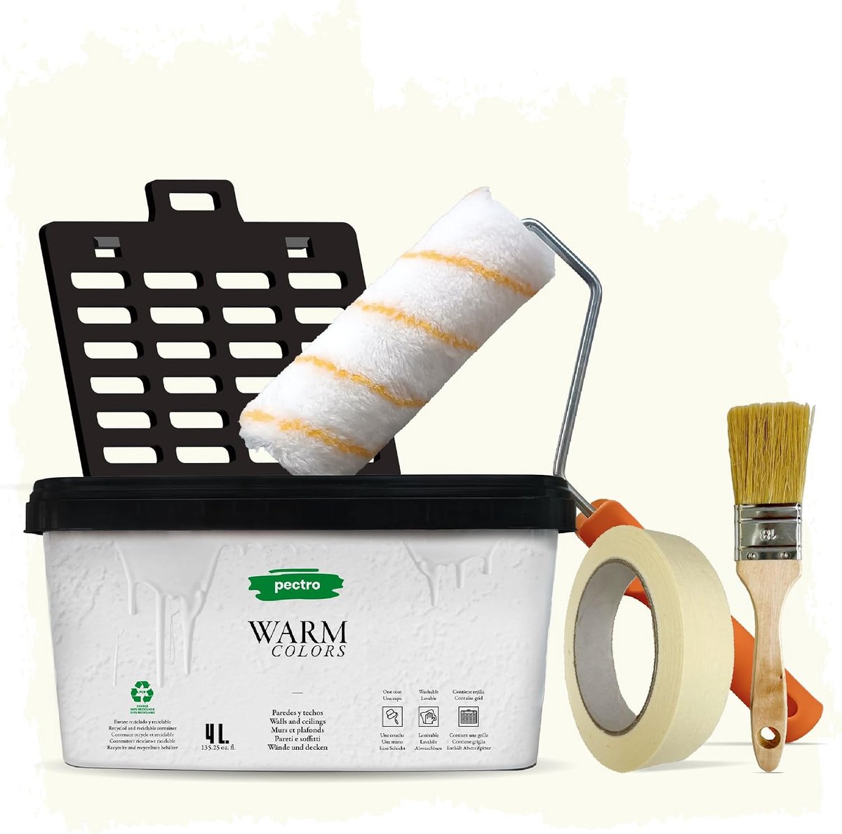 PECTRO Paint for walls and ceilings 4L Set Inner paint + paint roller + drainer grid – Wall paint with recycled - ShopVlot