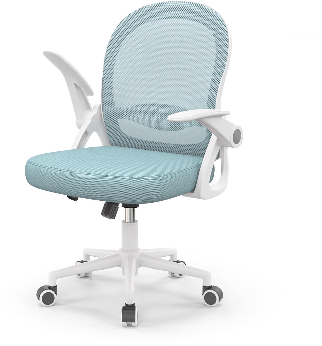 Famanu – bureaustoel, ademende mesh stoel met flip-up armleuningen, blauw