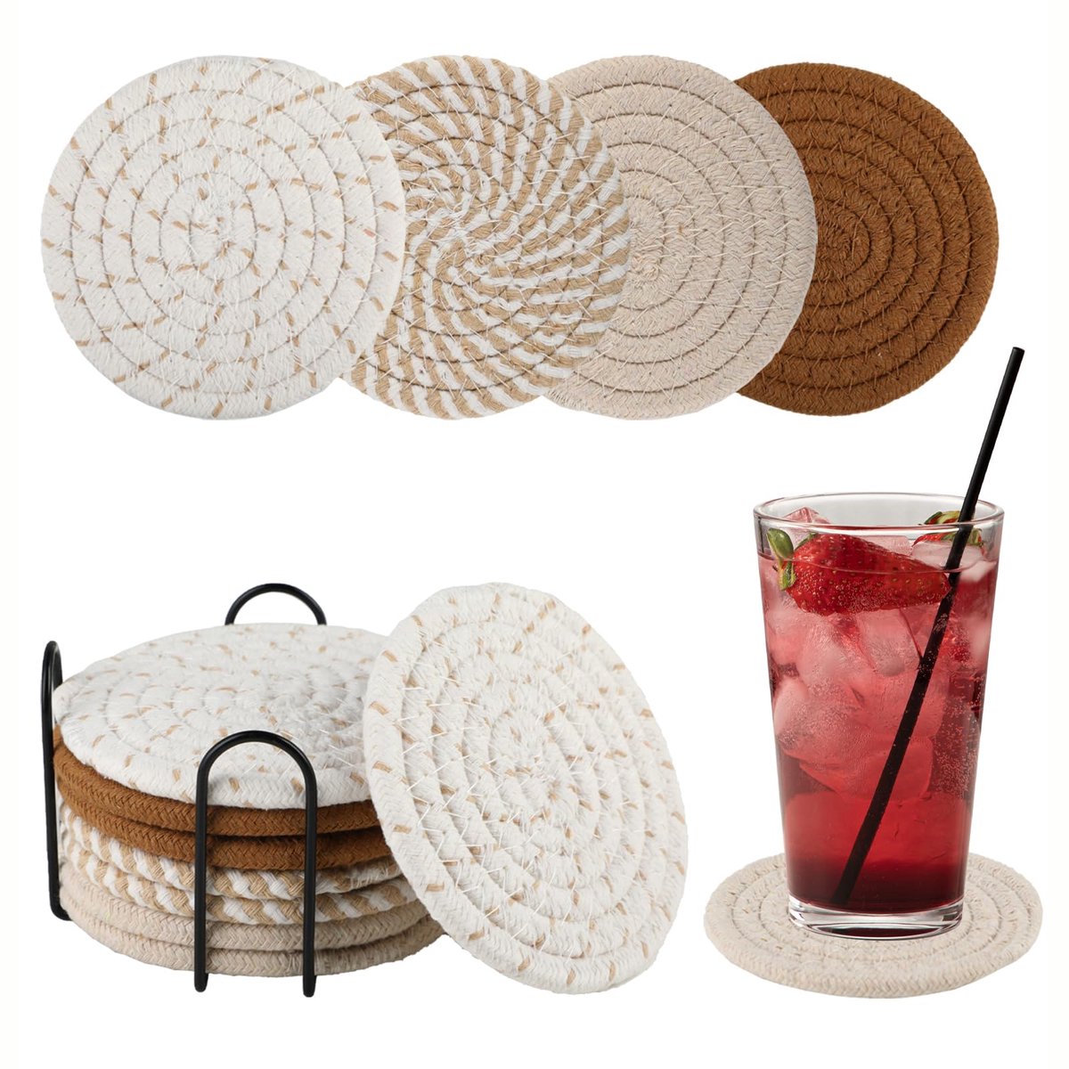 Famanu – Set van 8 ronde antislip onderzetters van vilt, geschikt voor alle soorten kopjes en glazen