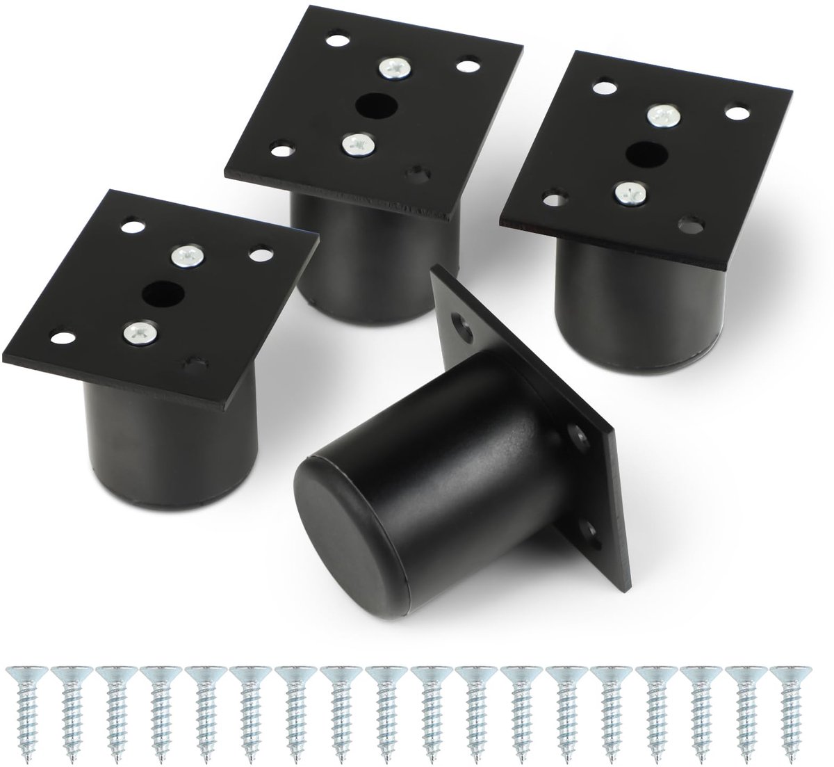 Famanu – Meubelpoten set van 4 stuks, 5 cm hoog, van metaal, aluminium, geschikt voor bureaus, banken en bedden, inclusief schroeven, zwart
