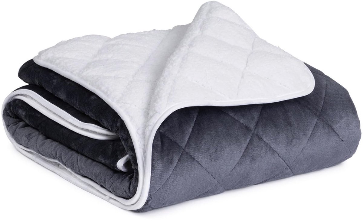 Famanu Verzwaringsdeken 150 x 200 cm, tweezijdig fleece in grijs en wit, gewicht 7 kg voor extra comfort