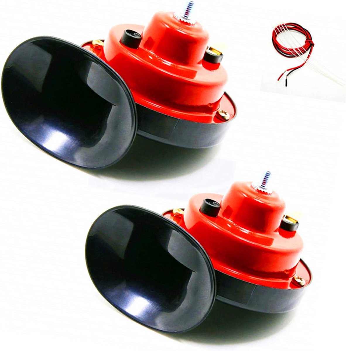 Car Horn Car Electric Horn 2pcs Loud Electric Snail Double Horn 130DB Air Horn Waterproof Horns Kit red High Tone and - ShopVlot
