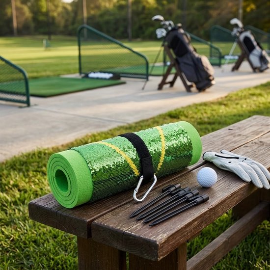 Groene golf mat voor heren en dames – golf swing trainer mat met balbaan detectie – golf oefen mat voor binnen en buiten – draagbare golf trainings mat voor swing analyse — afbeelding 5