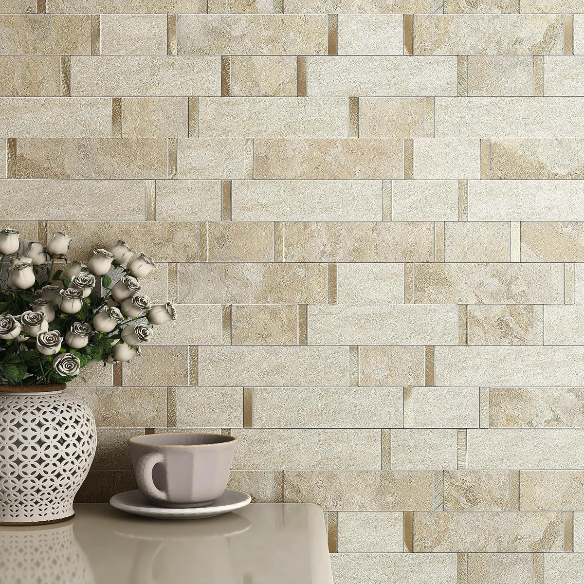 VAOVI Self Adhesive Marble Mosaic Tiles Bathroom Beige 10pieces - ShopVlot