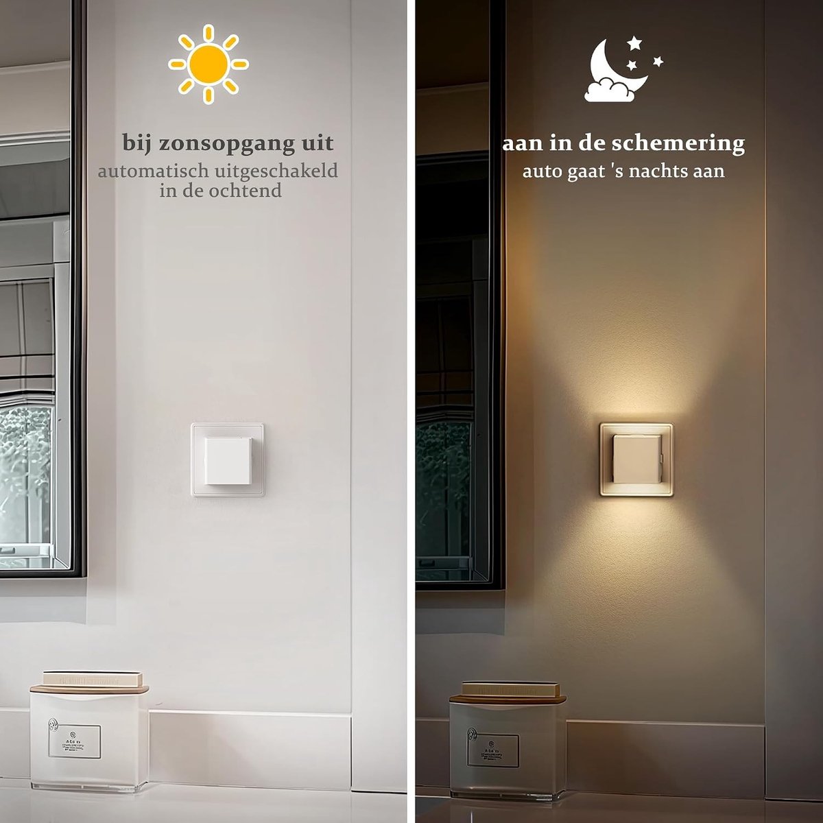 Stekkerlampje - Wit - Compact Vierkant Model - Energiezuinige Nachtverlichting met Schemeringssensor