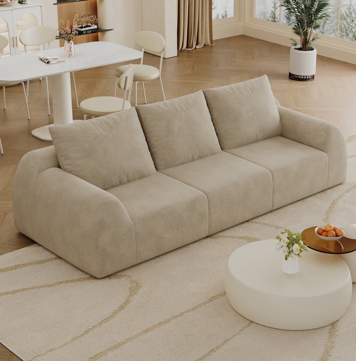 HAUSS SPOLE Zitbank - Boneless Sofa - Zachte Chenille Stof - Voor Woonkamer En Appartement - Khaki