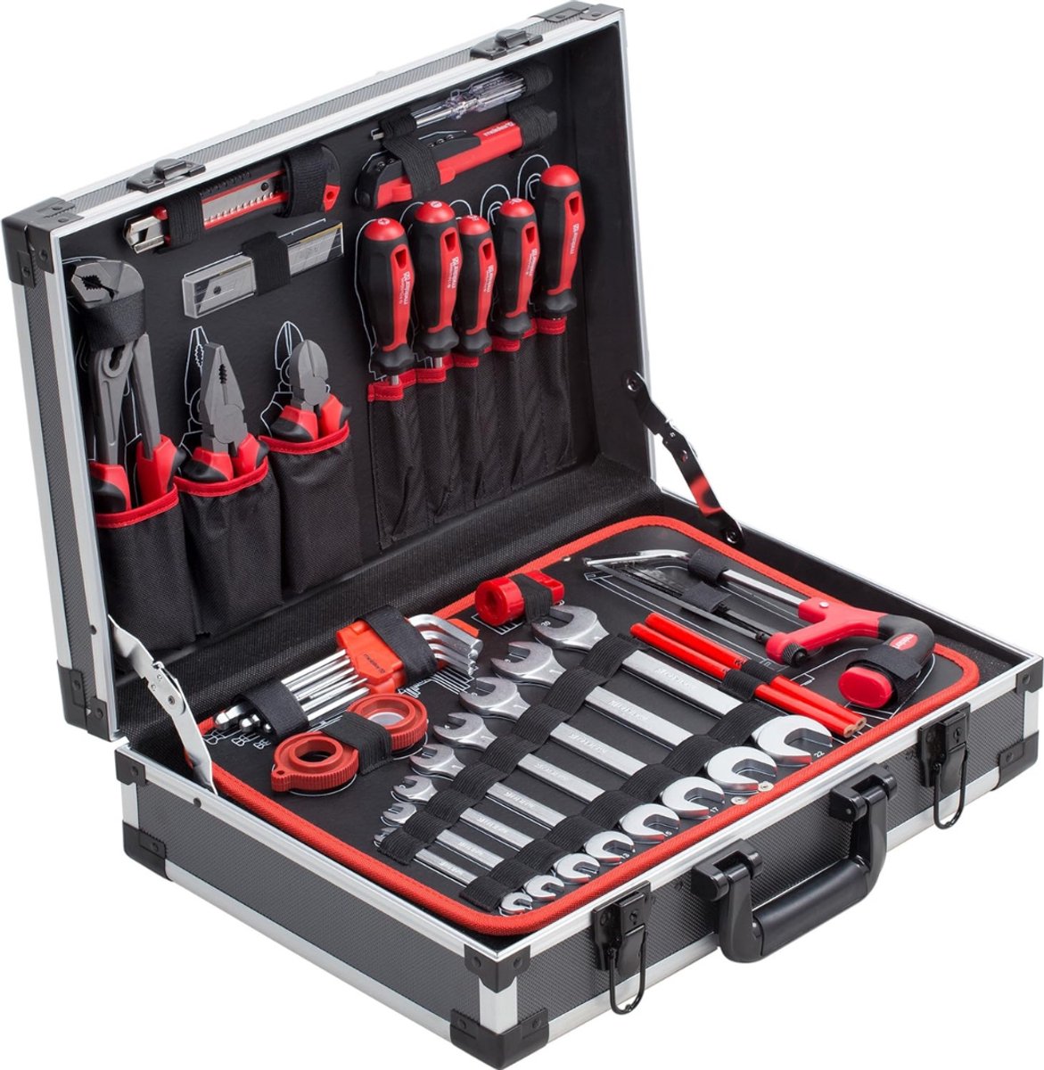 QUOVO® 121 Delige Gereedschapset in Koffer - Toolbox - Gereedschapskoffer Gevuld - Huishoudelijke Gereedschapskist - Basisgereedschap – Handgereedschap - Zwart/Zilver - 46cm x 14cm x 32cm