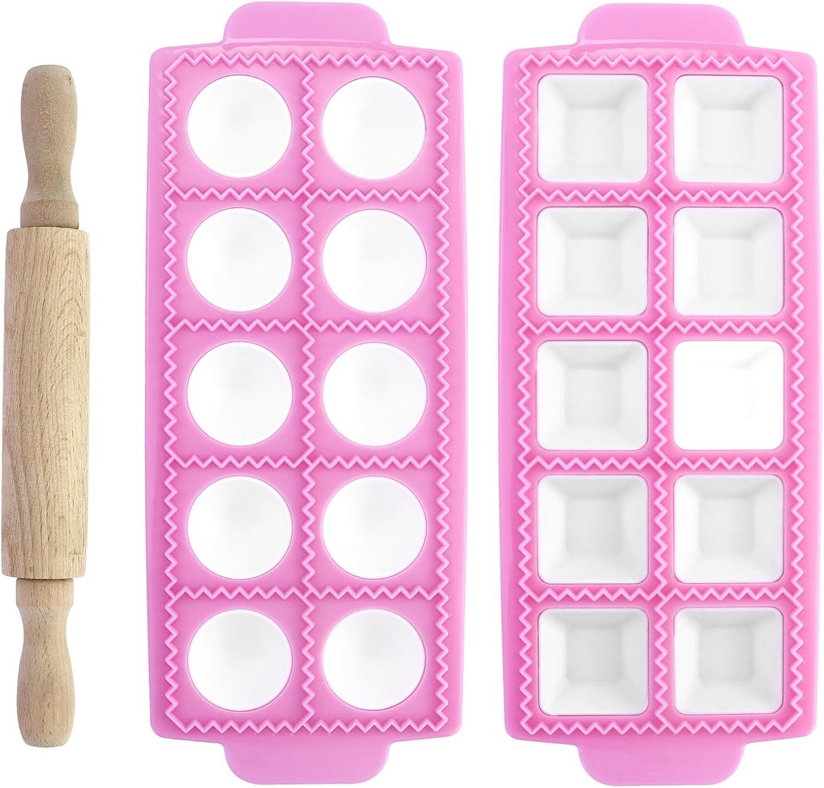 Ravioli Mallen Set 2 Stuks - Houten Vierkante en Ronde Vorm - Duurzaam en Gezond - Eenvoudig te Reinigen - ShopVlot