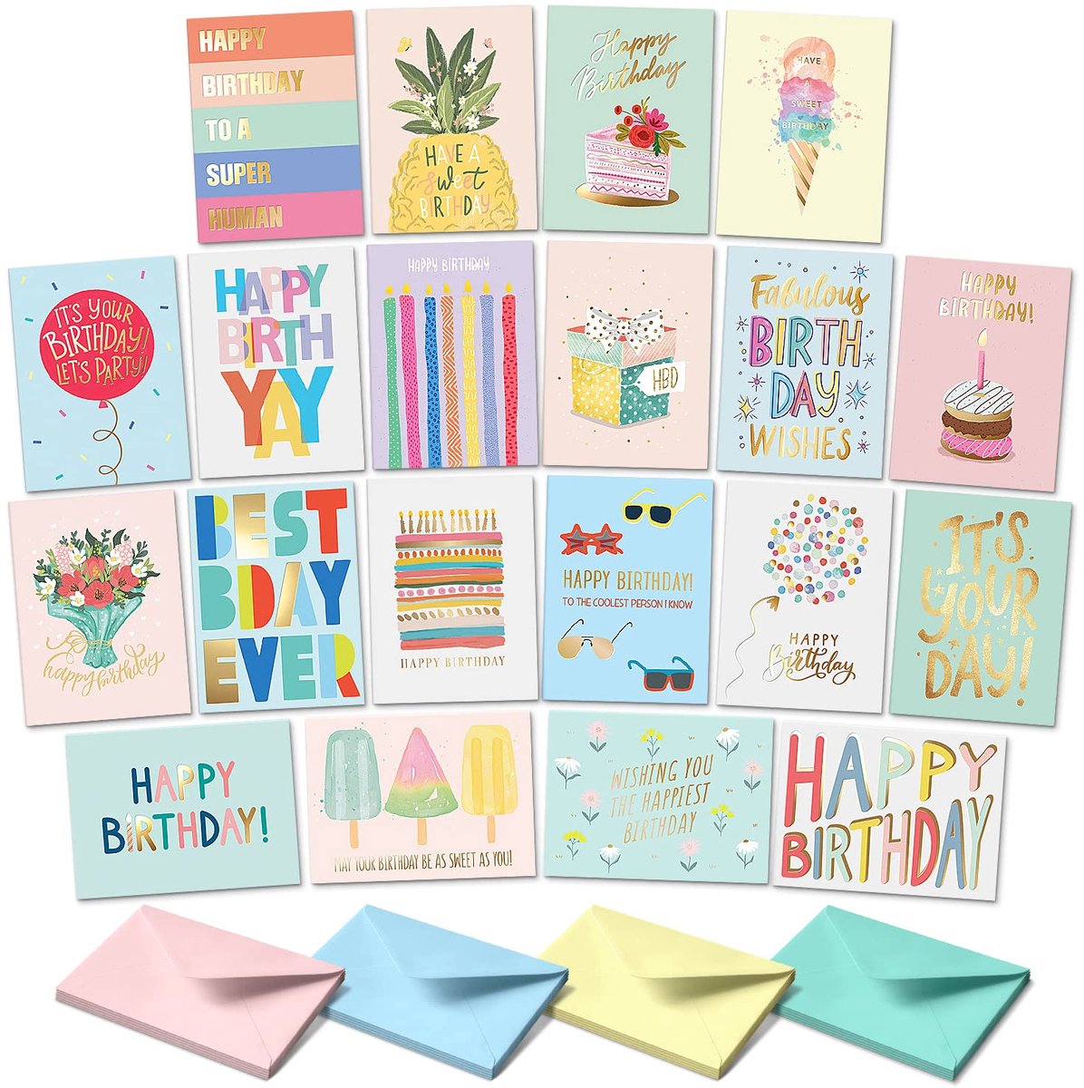 Verjaardagskaarten set van 20 - assortimentsdoos met enveloppen - diverse ontwerpen - perfect voor elke gelegenheid - ShopVlot
