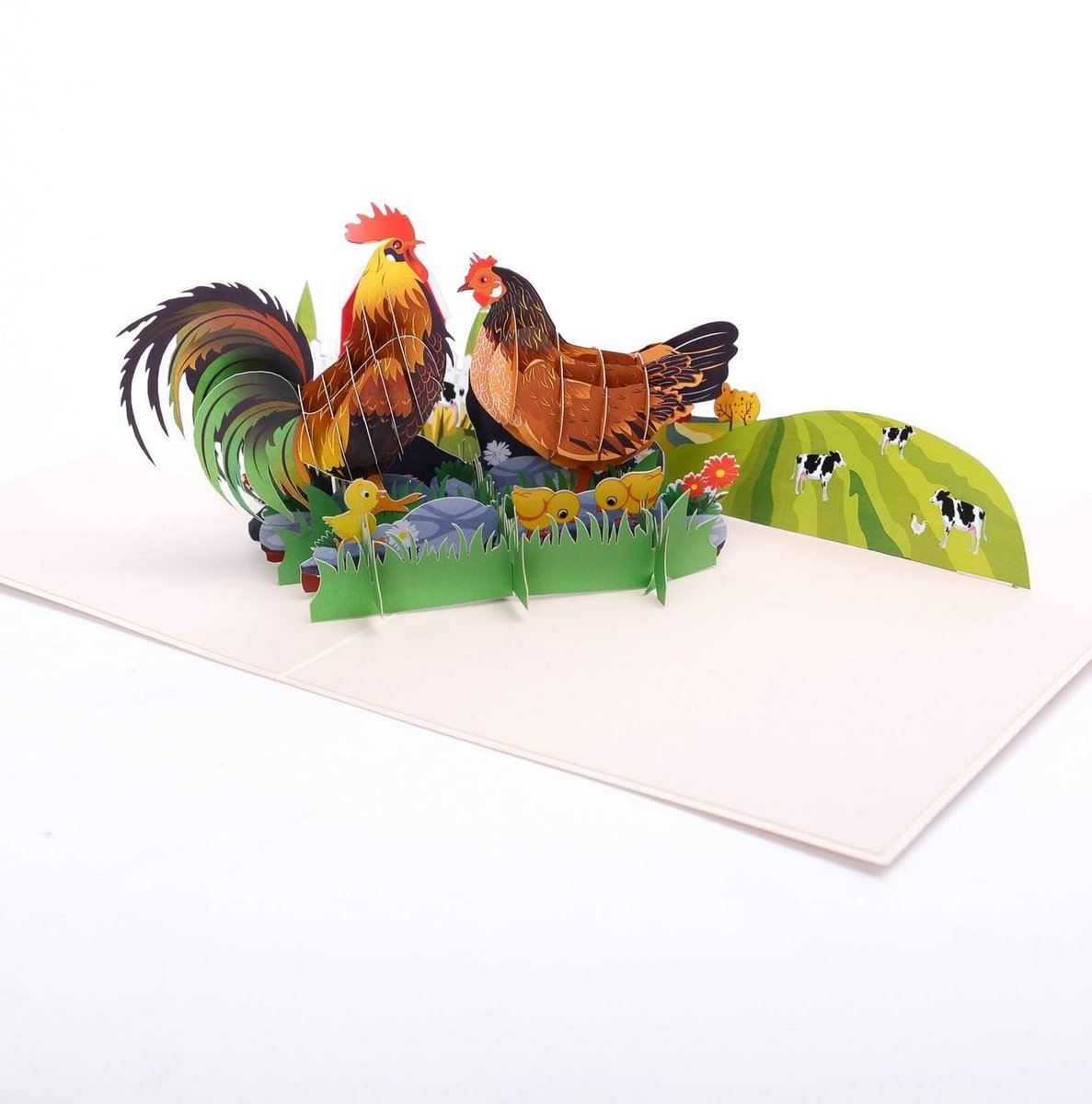 3D Pop Up Kippenkaart - Handgemaakt - Beterschap/Dank U - Uniek Verjaardagskaart - ShopVlot