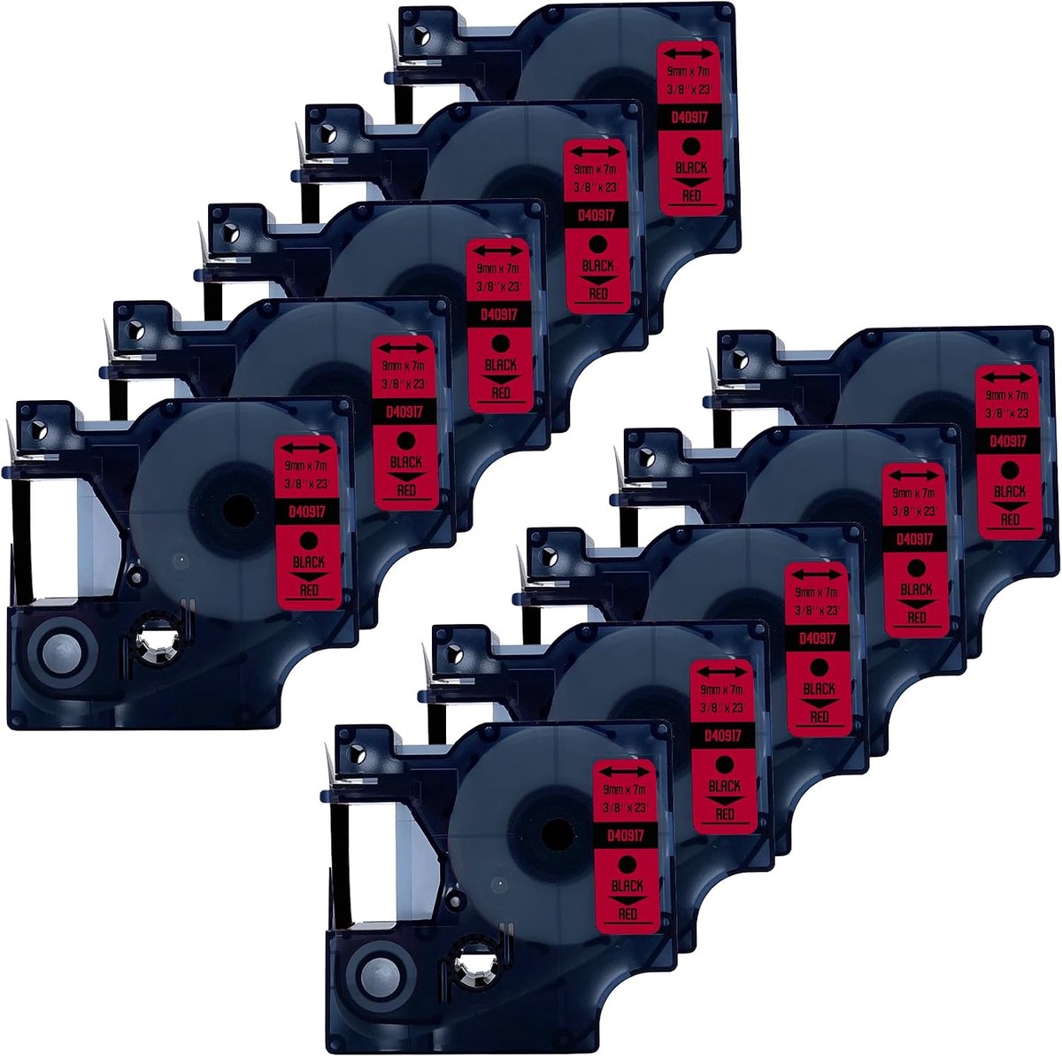 Label tape 9mm x 7m - zwart op rood - compatibel met DYMO 40917 - duurzame labels voor organisatie - ShopVlot