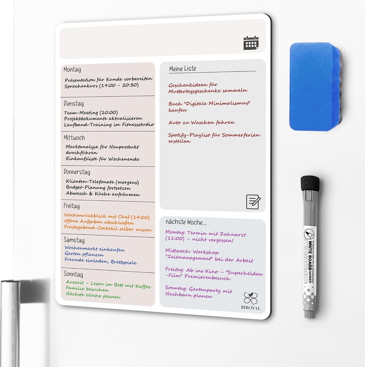 Magnetische weekplanner - afwasbaar magneetbord - drie zones - overzichtelijke planning - ShopVlot