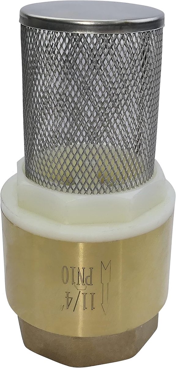 Terugslagklep Ø1 1/4 inch - éénstuk zuigfilter - messing - voorkomt terugstroming water - ShopVlot