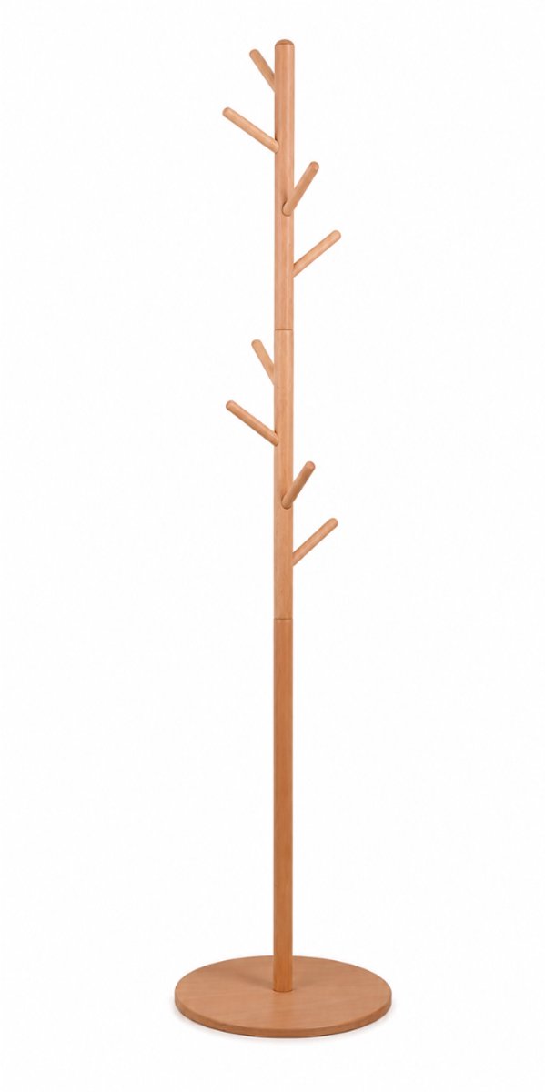 Livista Kapstok Staand – Houten Kapstok – met 8 Haken – Beukenhout – Staande kapstok – Garderoberek – 172 cm – Hout