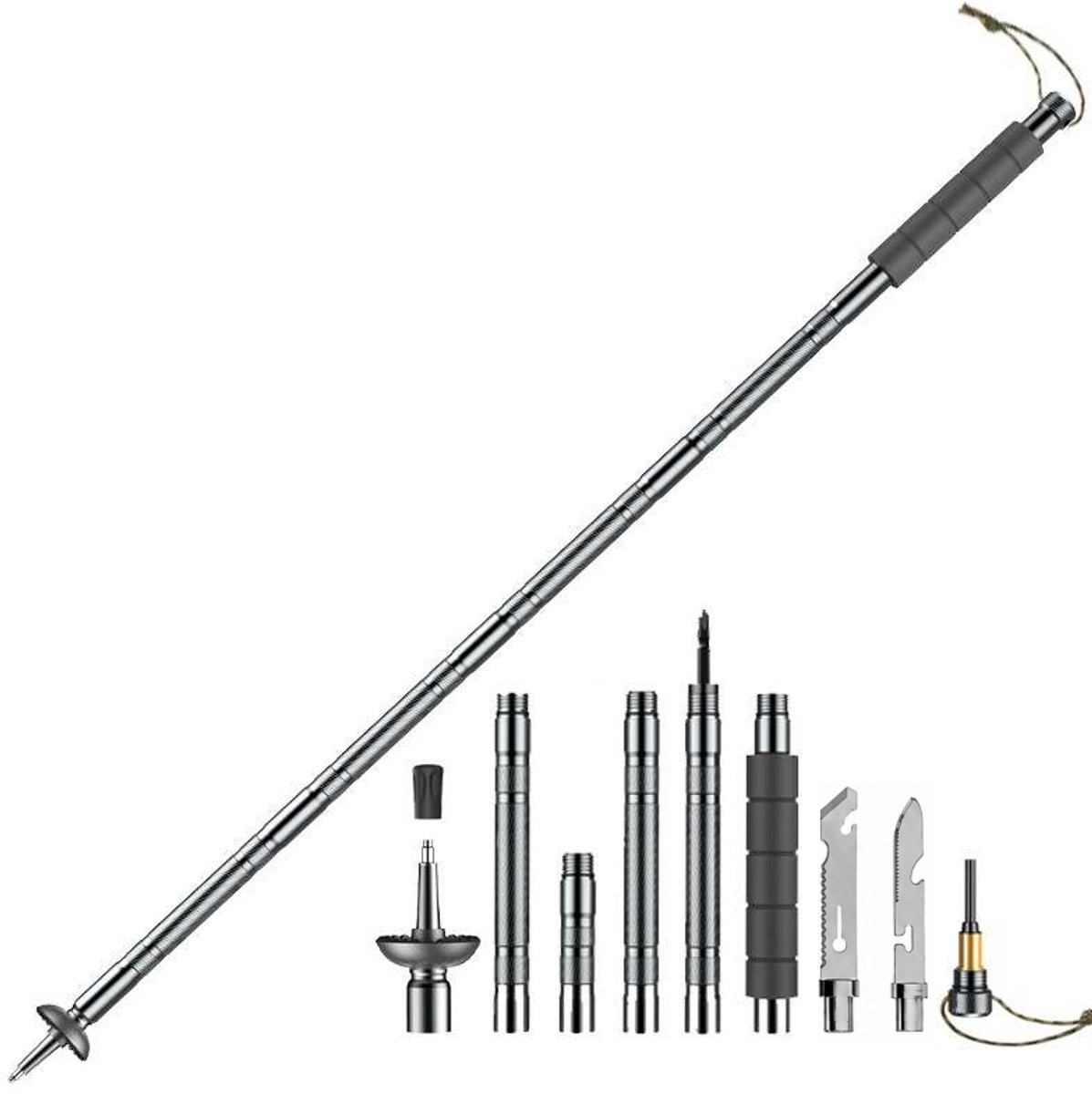 Hikr Wandelstok – Opvouwbaar & Verstelbaar – Bushcraft & Survival – Multifunctionele trekkingstokken – Compact & Lichtgewicht – Trekkingpoles voor hiking & trekking – Grijs