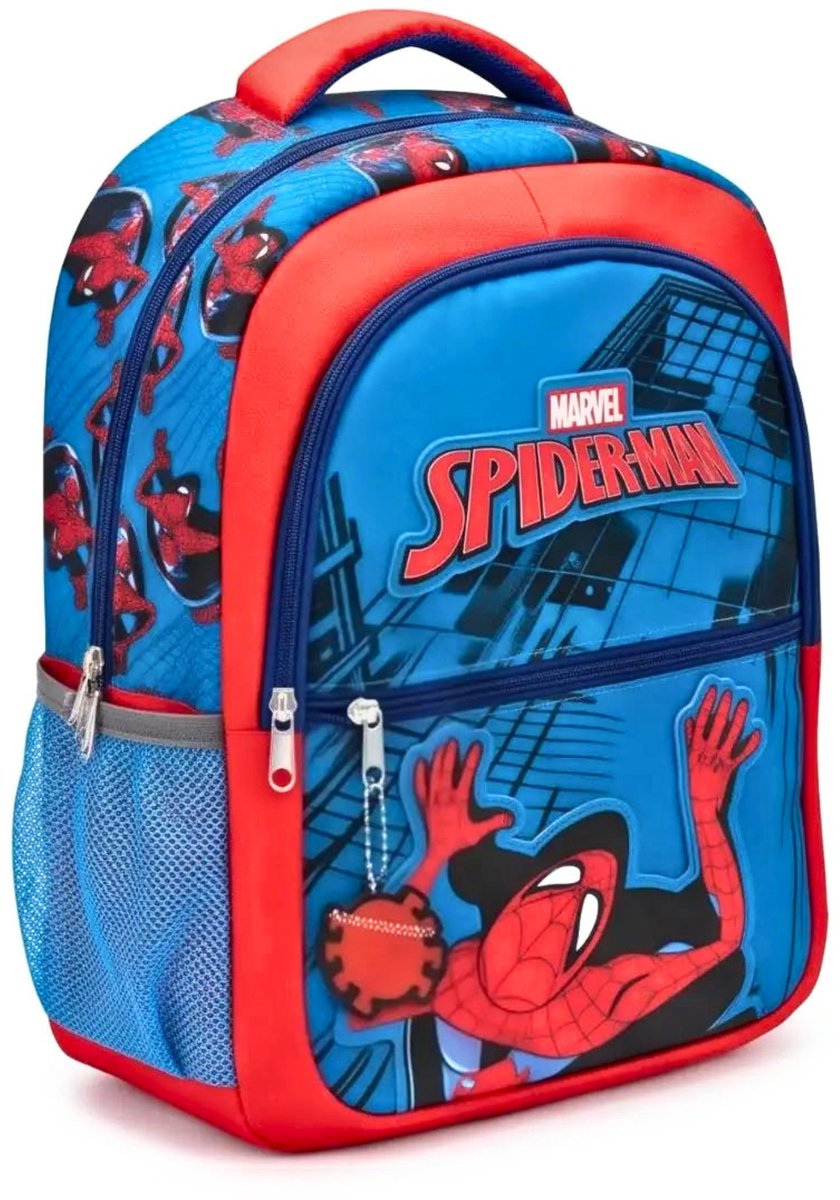 Marvel Spiderman Rugzak Jongens Hoogte 42cm – Schoolrugzak met 3 Vakken – Blauw en Rood
