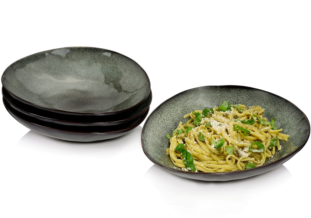 SÄNGER Pastaschalen Set Kopenhagen - 4-Delig Pastabordenset - Porseleinen Kommen 26 x 24 x 5,5 cm - 1000 ml - Handgemaakt Unikat Design - Vaatwas- En Magnetronbestendig