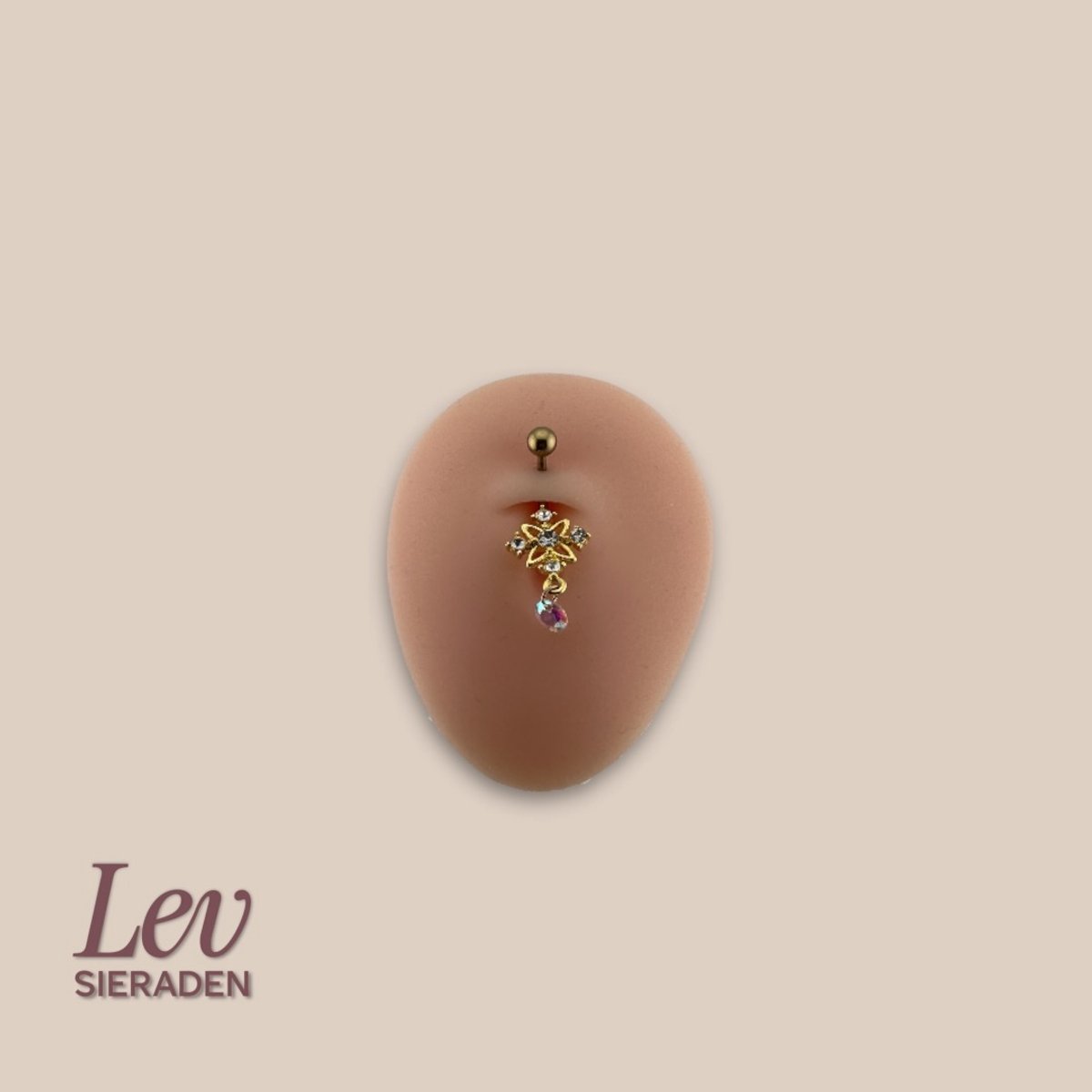Lev Sieraden - 1.6x10mm Ster en steentjes navel piercing met hanger - Goud kleurig - Titanium - extern geschroefd