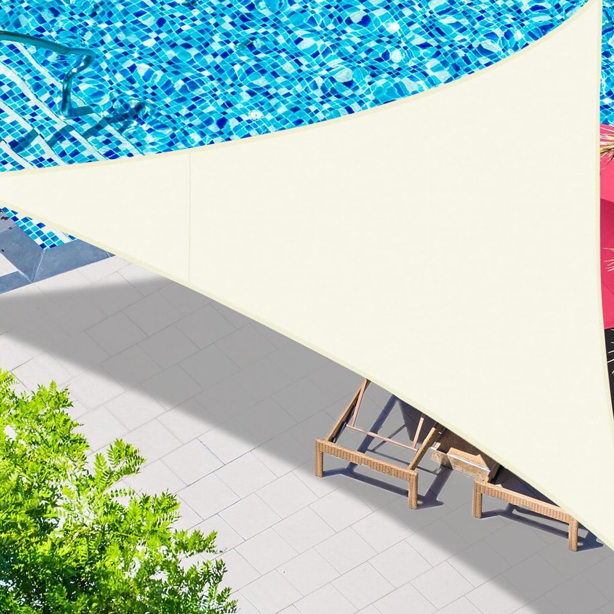 SnelShoppen - Waterdicht Zonnezeil, Schaduwdoek 3 x 3 x 3 m, Beige Driehoekig, 95% UV-Bescherming, Ademend, Voor Tuin, Terras, Buiten, Camping, Feest