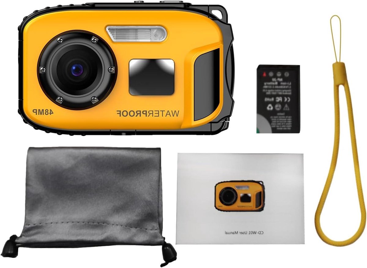 Digitale Camera - Kindercamera Waterdicht - Vakantie Herinneringen - IP68 Waterdicht Ontwerp - 48MP Beeldkwaliteit - Geel
