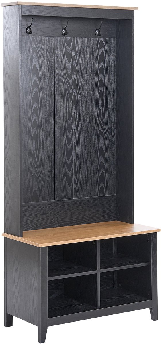 DURACK - Schoenenrek met kapstok - Zwart/Lichtbruin - MDF