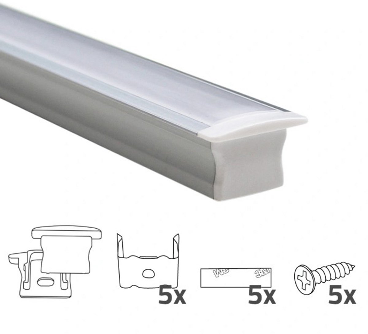 Led strip profiel inbouw 2m - 15 mm hoog - incl. afdekkap - Led profiel 2 meter - Wit