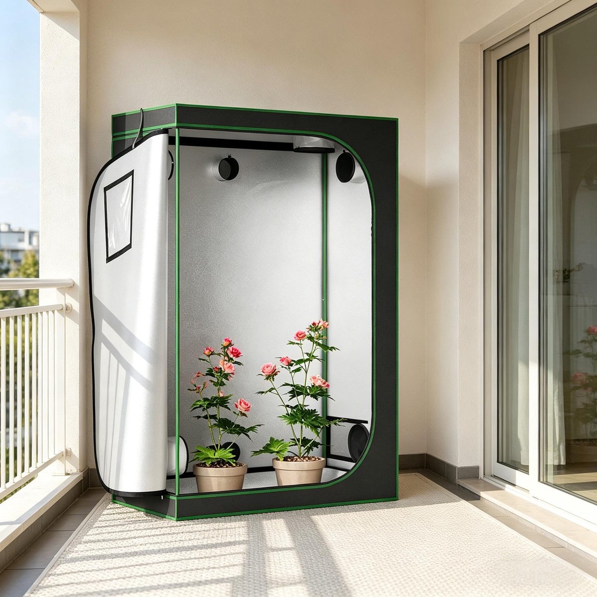 MIVRAY Kweektent – 60 x 120 x 180 cm – 600D Oxford Stof en Staal – Zwart en Groen – met Kijkvensters en Ventilatieopeningen