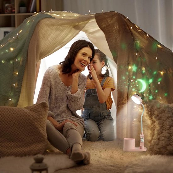 Kinderbureaulamp - LED-leeslamp - Met pennenhouder en projectorfunctie - USB-oplaadbaar - Oogvriendelijke bureaulamp voor kinderen - ABS-materiaal - Nachtlampje voor naast het bed - Roze — afbeelding 5