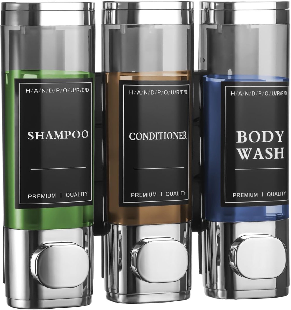SnelShoppen - Hejo 3-in-1 Wandmontage Douchezeep Dispenser, Shampoo, Conditioner, Geen Boren, Lekvrije Badkamer Dispenser, 300ml x 3, Ideaal voor Thui