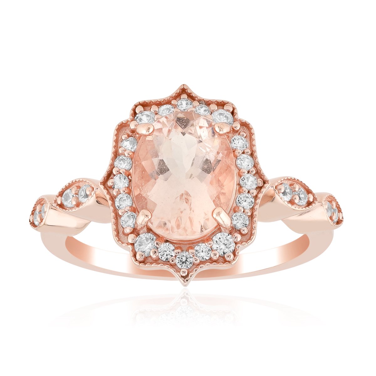 Cavill - Elegante damesring 925 sterling zilver - Roségoud verguld - 1,586 ct Braziliaanse ovale morganiet - 0,403 ct zirkonia vintage