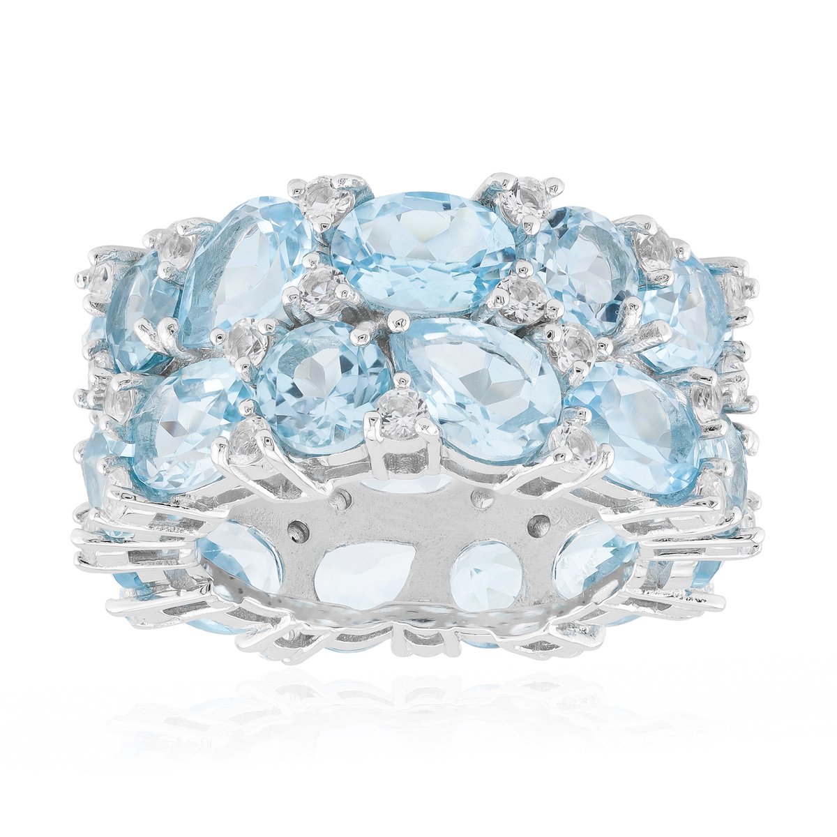 Cavill - Zilveren ring met hemelblauwe topaas 18,81 ct - 925 sterling zilver gerhodineerd - ovale, peervormige & ronde topaas - luxe brede ring