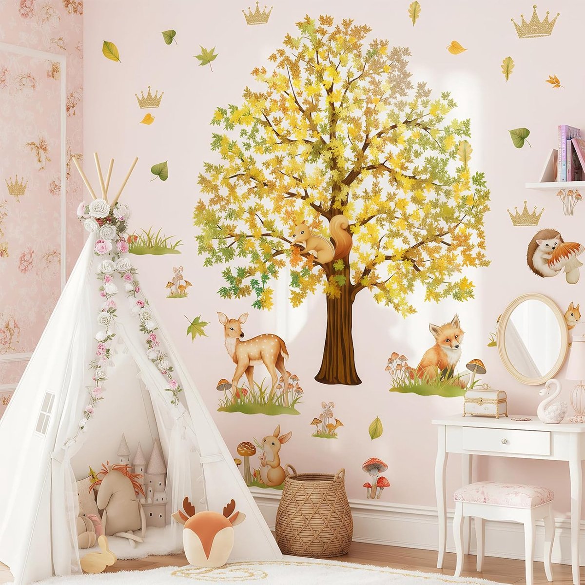 SnelShoppen - Wandstickers Bosdieren voor Kinderen - Fox, Hert, Eekhoorn - Hoge Kwaliteit PVC Muurdecoratie voor Baby- en Jongenskamer - Speelse Wandd