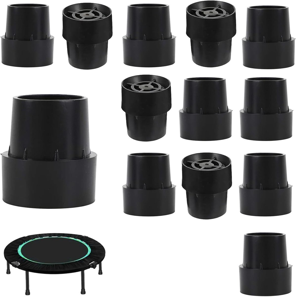 SnelShoppen - 12 Stuks Trampoline Pootdoppen, Antislip Trampoline Hoofdkappen, Rubber Voetjes voor Trampolines, Stoelen en Tafels, Zwart, Duurzaam en