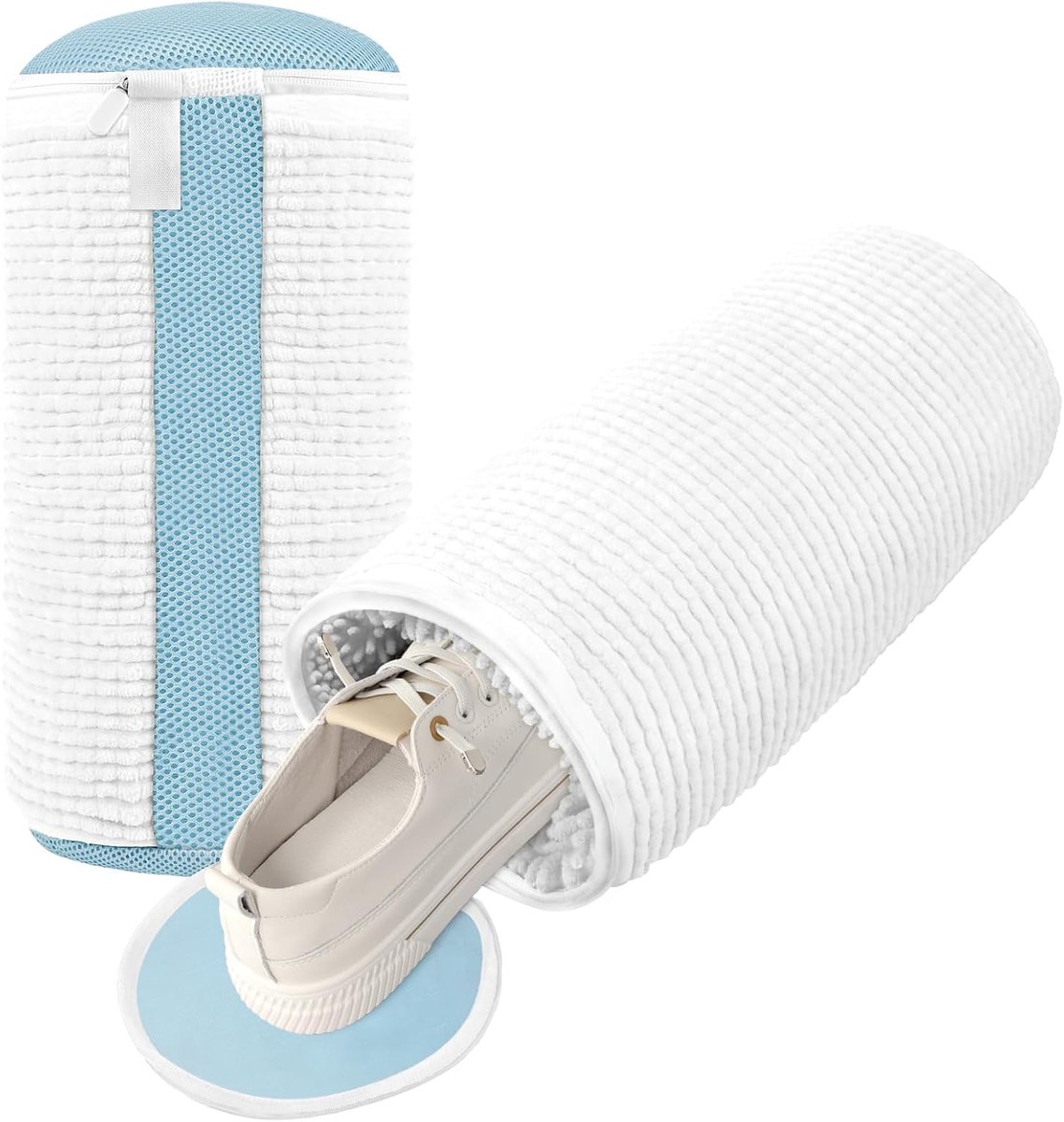 SnelShoppen - 2 Stuks Schoenen Waszak voor Wasmachine, 360° Waszak voor Sneakers, Tennis- en Canvas Schoenen met Verborgen Rits - Wit