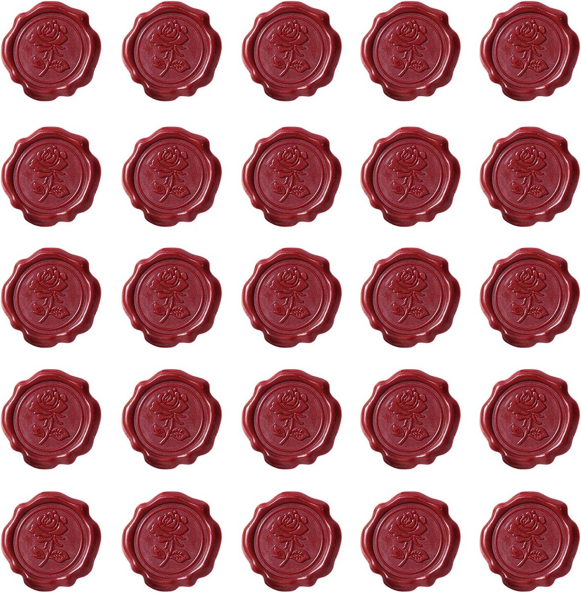 SnelShoppen - 25 Pcs Rode Rozen Wax Seal Stickers Zelfklevende Geëmbosseerde Zegels Vintage Bloem Decoratieve Seal Labels voor Trouwen Uitnodigingen E