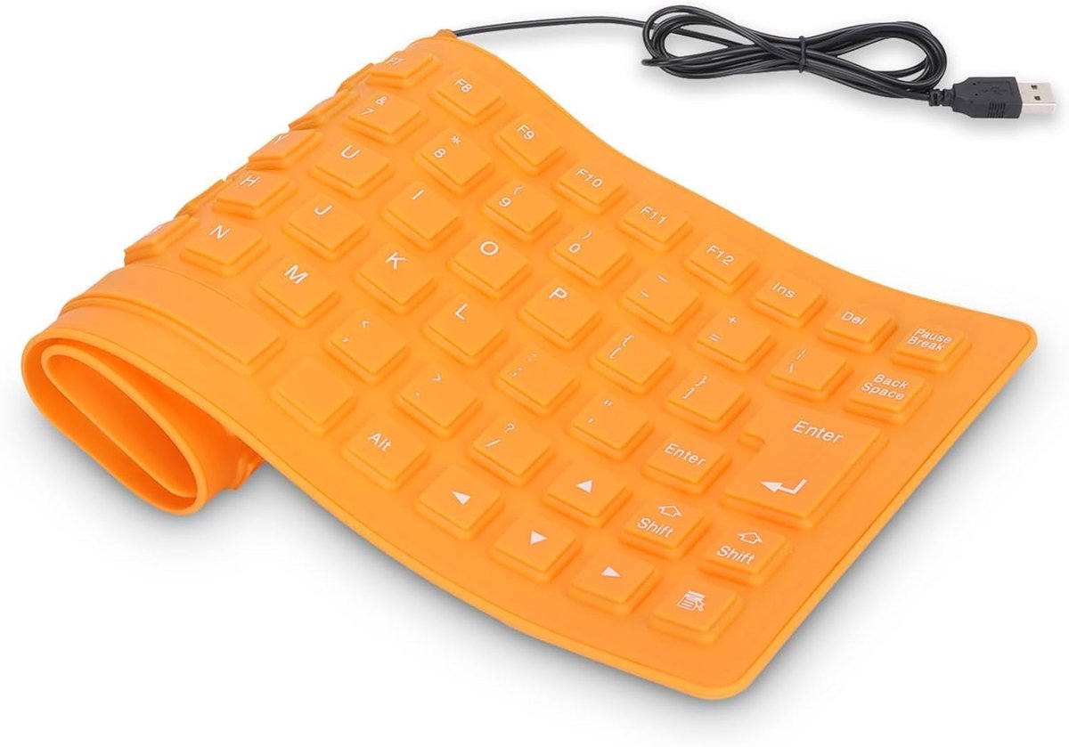 SnelShoppen - Silicone Keyboard USB 85 Toetsen Vouwbaar Waterdicht Stil Rolbaar Toetsenbord voor PC Laptop - Oranje