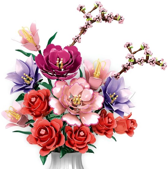 Foto: Zhe gao 11309 pioenrozen kunst bloemen bouwset botanical flowers collection modelbouw classic creator stem speelgoed bouwpakket voor volwassenen en kinderen educatief decoratie kunstbloemen niet geschikt voor lego bouwdoos met 769 bouwstenen