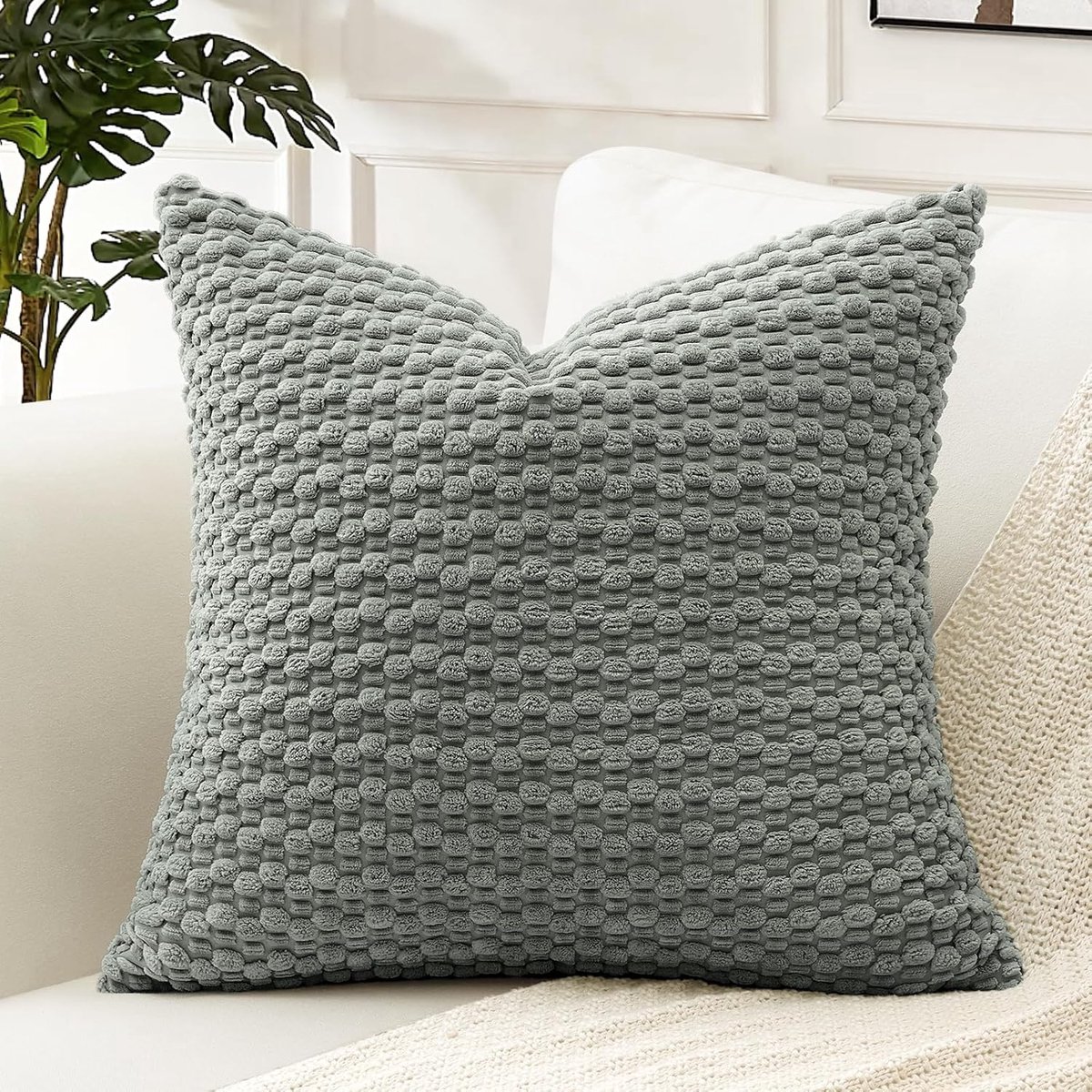 SnelShoppen - Boho Gestreepte Corduroy Kussenhoes 50x50cm - Superzacht, Geometrisch Design - Perfect voor Bank, Slaapkamer, Auto - Grijs - Set van 1