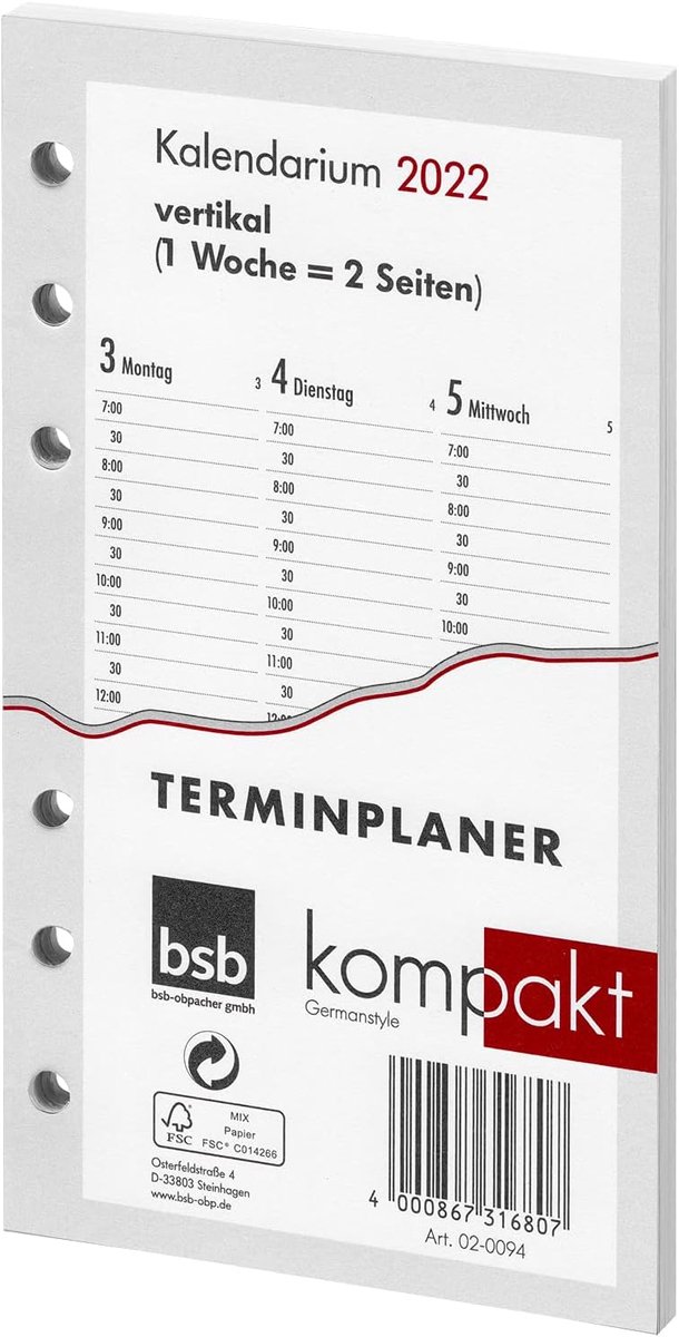 SnelShoppen - Compacte Vervang Kalender 2022 - A6 Formaat - 1 Week = 2 Pagina's - Verticale Indeling - FSC-gecertificeerd - Organiser voor Tijdplanner