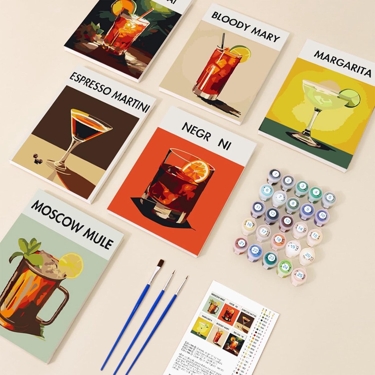 SnelShoppen - 6 Pack Mini Paint by Numbers Kit voor Volwassenen en Kinderen, DIY Acryl Verfset met 30 Kleuren, 20x30cm Cocktail Schilderdoeken, Comple