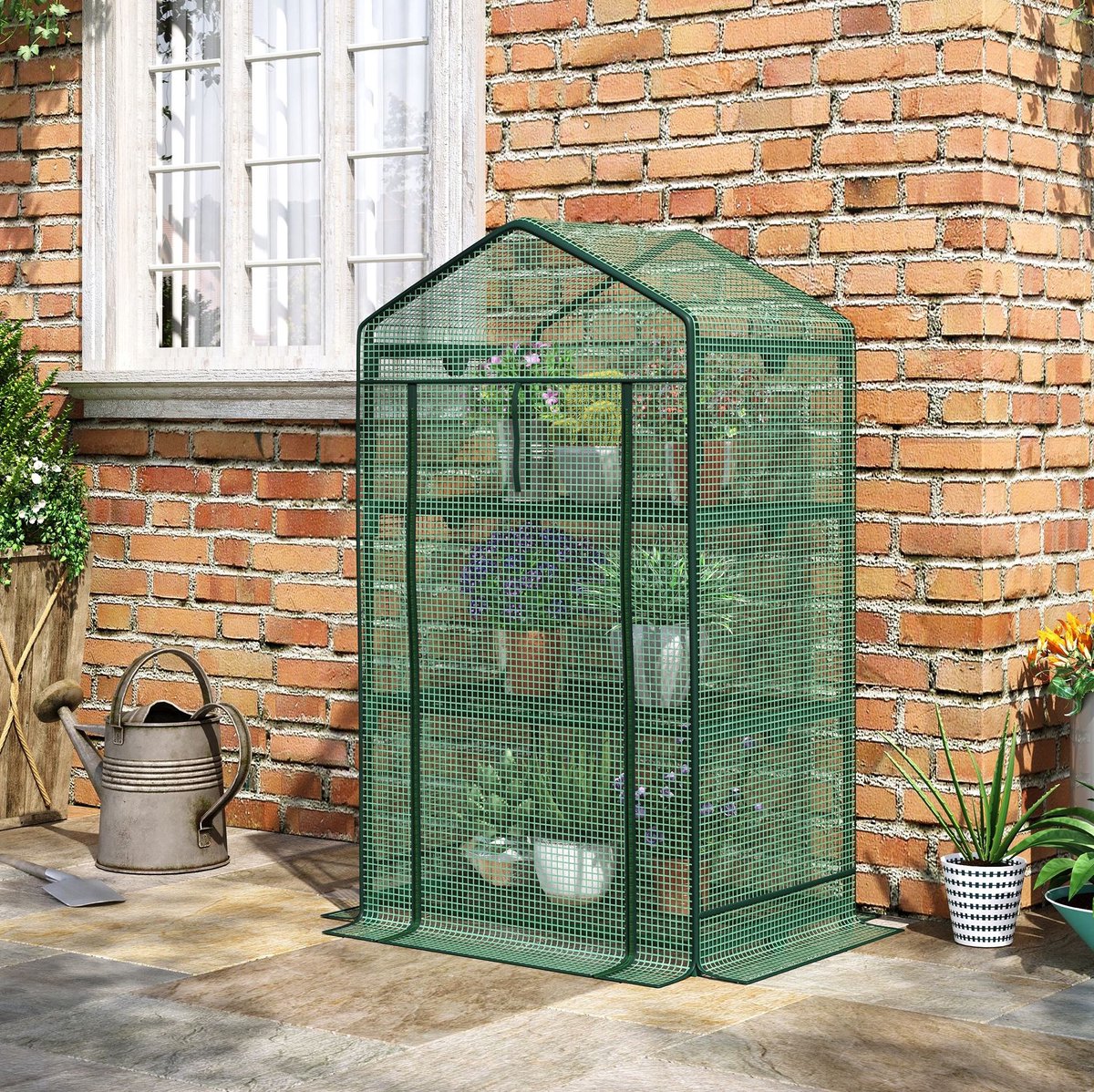 COVREO Foliekas 69 x 49 x 125 cm - 3 regalborden, oprolbare deur, metalen frame, groen