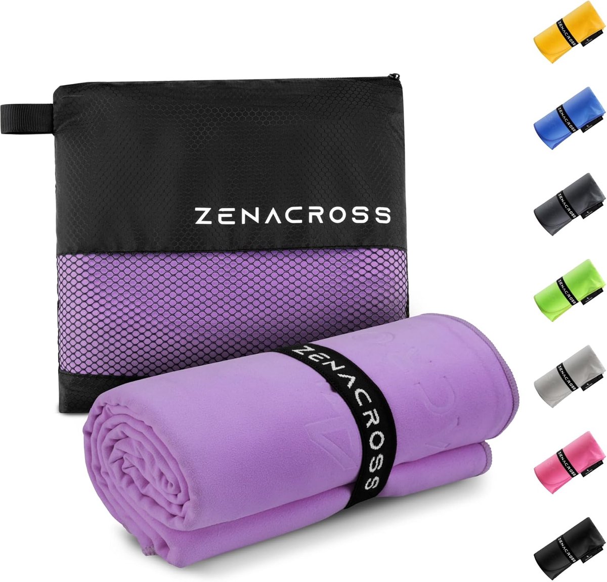 SnelShoppen - Microfiber Handdoek 50x100cm met Draagtas - Compacte Sporthanddoek, Sneldrogend en Absorberend Maat M - Paars