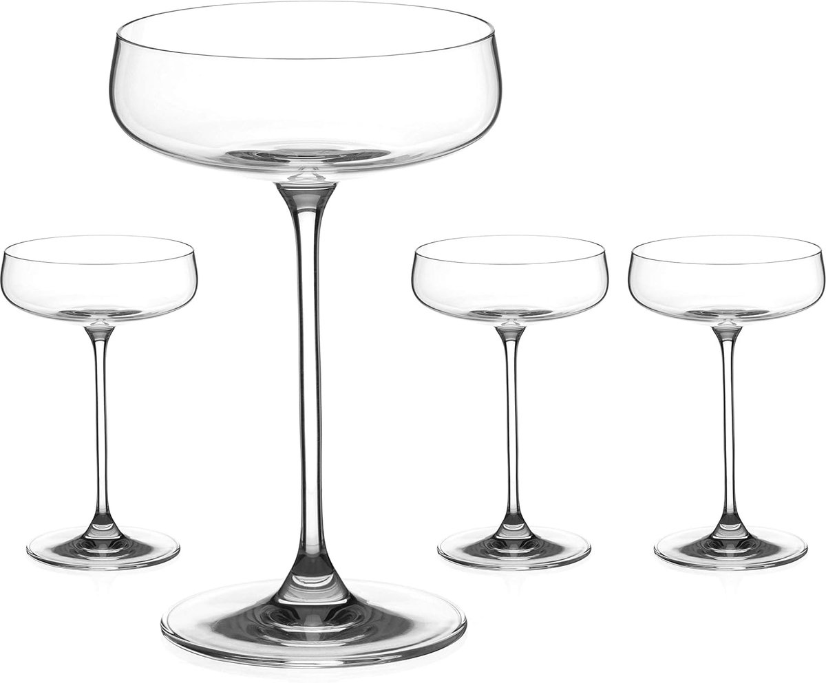 SnelShoppen - Set van 4 Champagne Dishes - Kristallen Champagneglazen - Auris Collectie - Ongegraveerd - Luxe en Elegant - Perfect voor Feesten en Spe